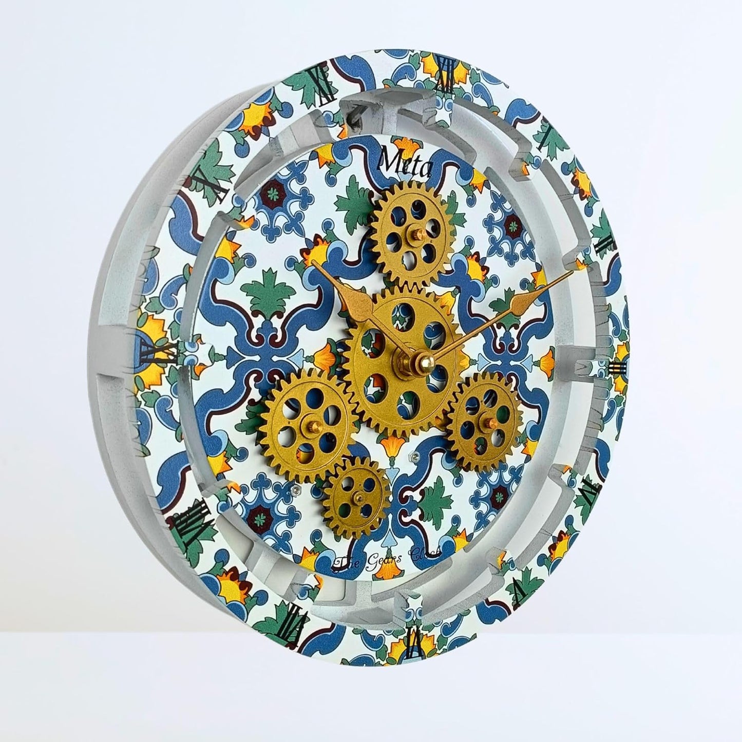 The Gears Clock Wall Clock Italy Collection with Moving Gears (Meta, 10 inch Round)