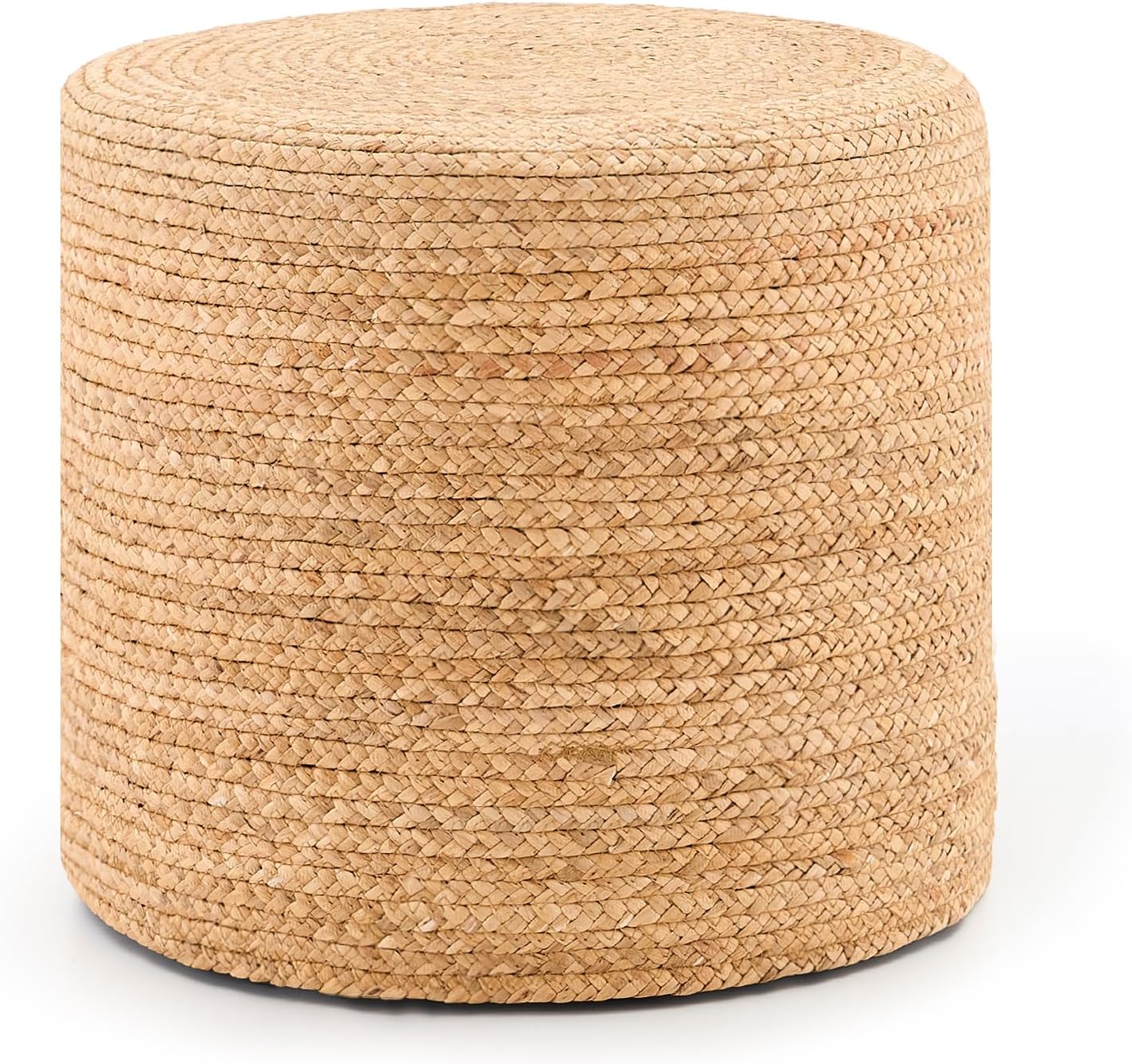 Handwoven Ottoman Pouf, Natural Water Hyacinth Footstool, Round Braided Outdoor Seat with Sturdy Frame, Boho Accent Stool for Patio, Balcony, or Garden (Natural)