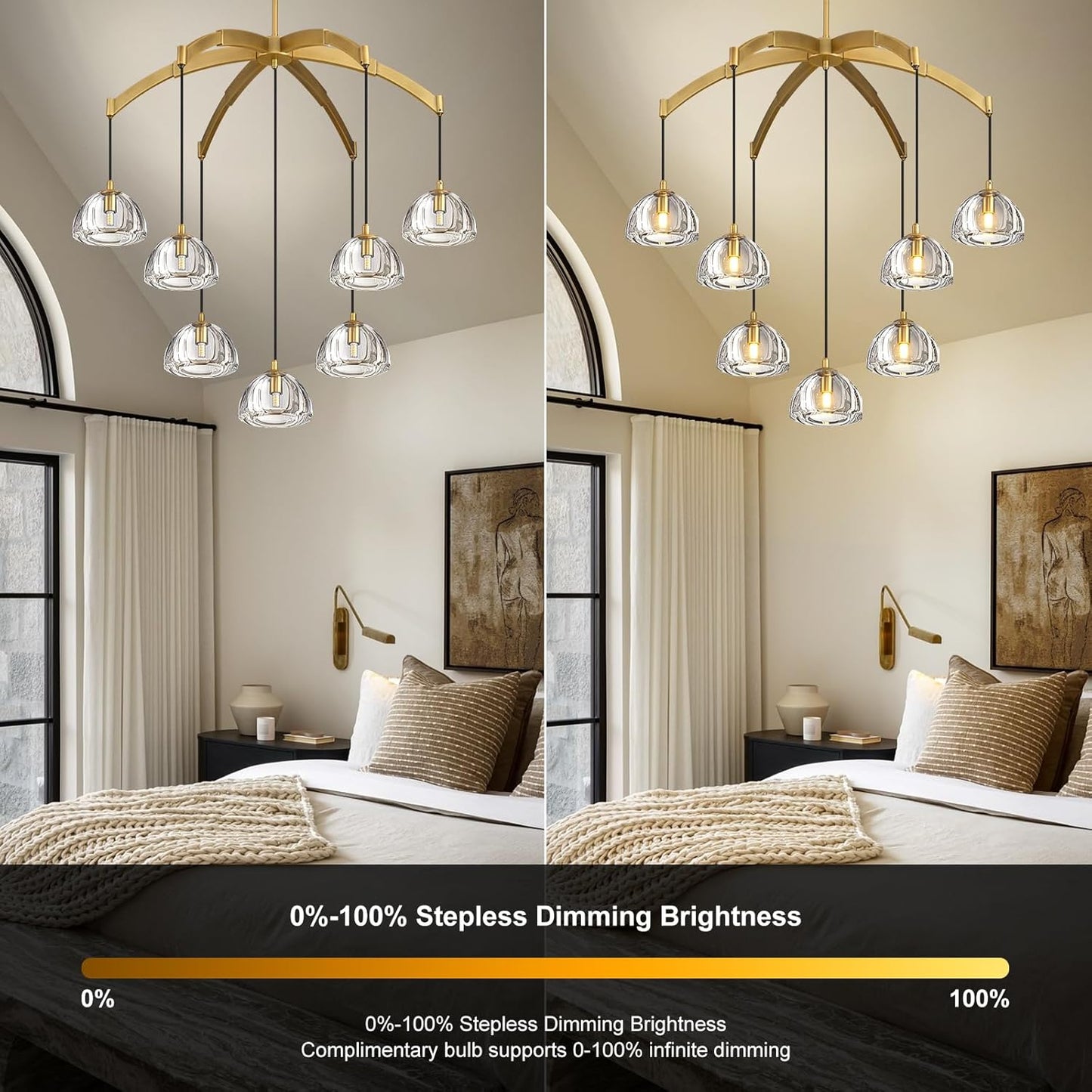 Modern Gold Chandelier, 34 inch Crystal Chandeliers for Dining Room (7-Light), Elegant Decoration Light for Living Room, Foyer Brass Chandeliers