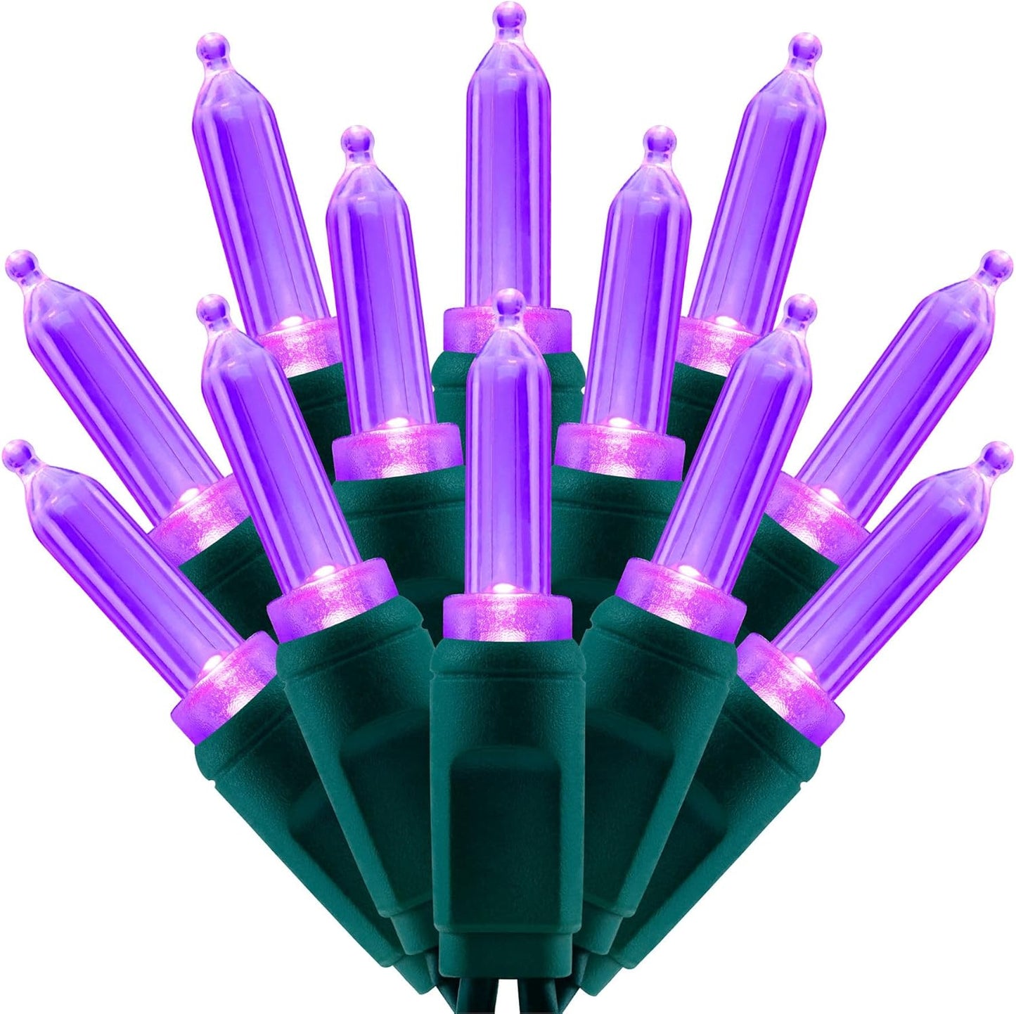 100 Purple One-Piece LED Christmas Lights, 33 ft Green Cord High Waterproof UL Certified T5 Outdoor String Lights (Purple)