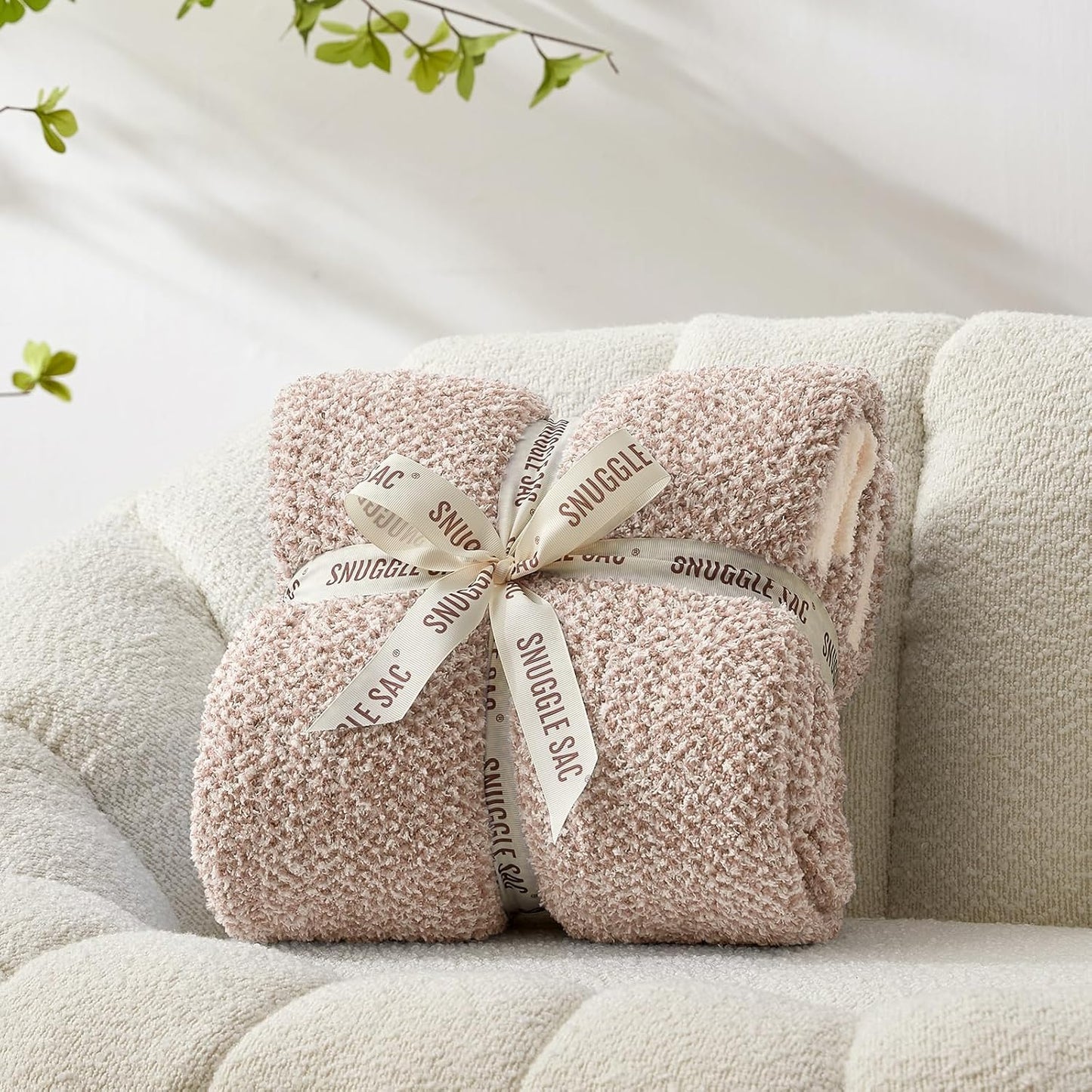 Snuggle Sac Heather Taupe Throw Blanket for Couch, Reversible Super Soft Knitted Blankets Warm Cozy Knit Fuzzy Plush Lightweight Throws for Sofa, Bed, Camping, Picnic, Taupe, 50x60 inches