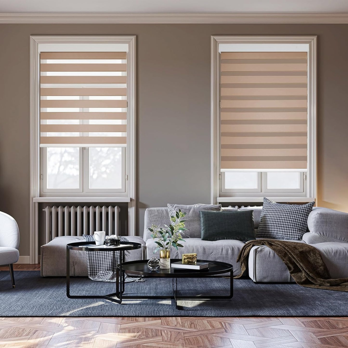 HESTIA Cordless Zebra Blinds Light Filtering Roller Shades UV Blocking Blackout Privacy Indoor Window Blind for Home Office Day and Night, Beige, 46" W x 60" H