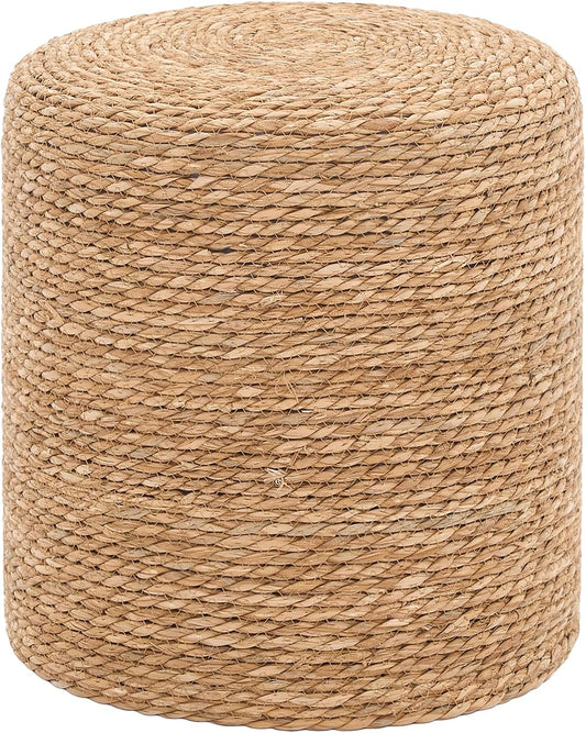 16'' Round Ottoman Natural Seagrass Braided Poof Hand Weaving Round Ottomans Boho Footrest Stool for Home Living Room Bedroom Patio(Natural)