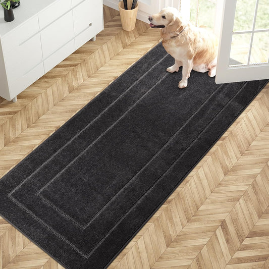 PURRUGS Dirt Trapping Door Mat 32" x 70", Non-Slip/Skid Machine Washable Entryway Rug, Dog Doormat, Super Absorbent Welcome Mat for Muddy Wet Shoes and Paws, Charcoal