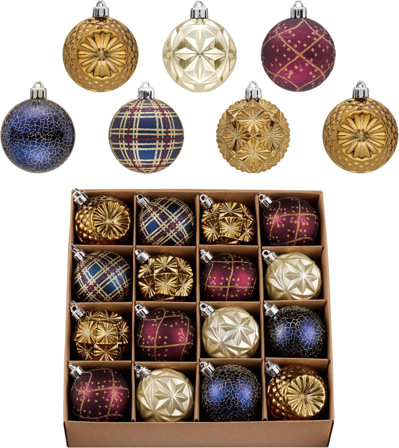 Valery Madelyn Ornaments for Christmas Trees, 16ct 2.36 Inches Bronze Copper Gold and Purple Shatterproof Christmas Tree Decorations, Luxury Hanging Ball Ornaments for Xmas Holiday Party Decor
