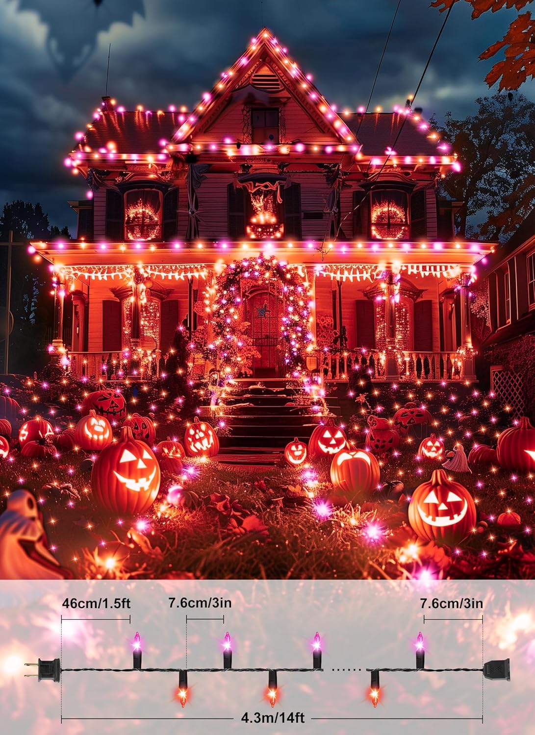 Halloween Mini Lights, 50 Count 13 Feet Incandescent Bulb Mini String Lights, Connectable Halloween Lights for Haunted House Ghost Party Holiday Window Indoor Outdoor Decoration, Orange & Purple