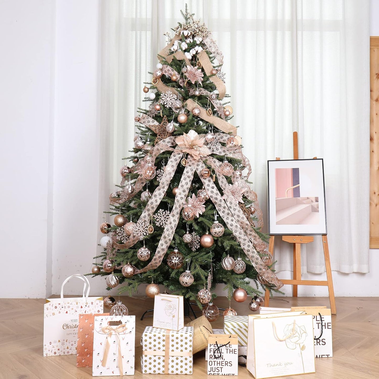 87ct Christmas Ball Ornaments Set Shatterproof Seasonal Hanging Decorations with Reusable Hand-held Gift Package for Xmas Tree Holiday Party and Home Decor, Rose Gold