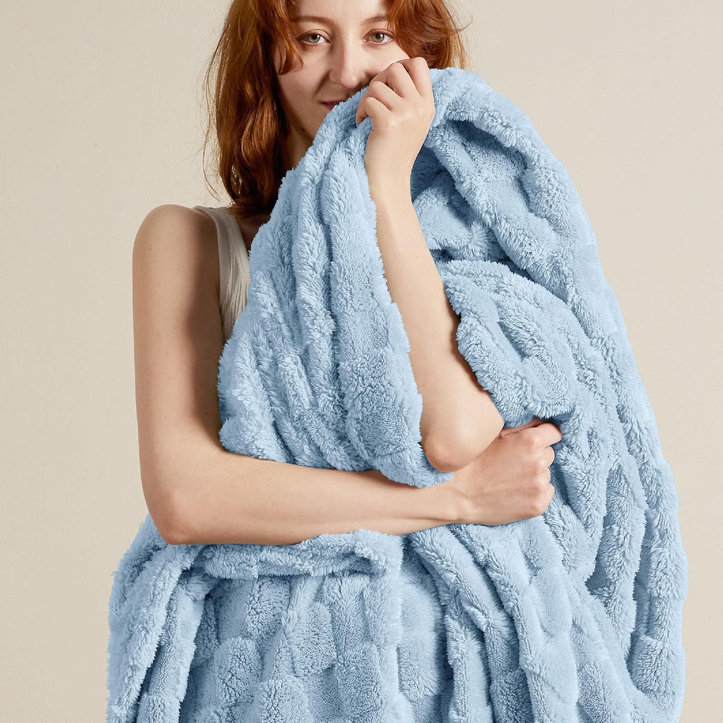 Bedsure GentleSoft Blankets Queen Size for Bed - Super Soft Cozy Blanket for Women Men Girls, Large Fuzzy Fleece Throw for Bedroom Decor, Light Blue, 90x90 Inches
