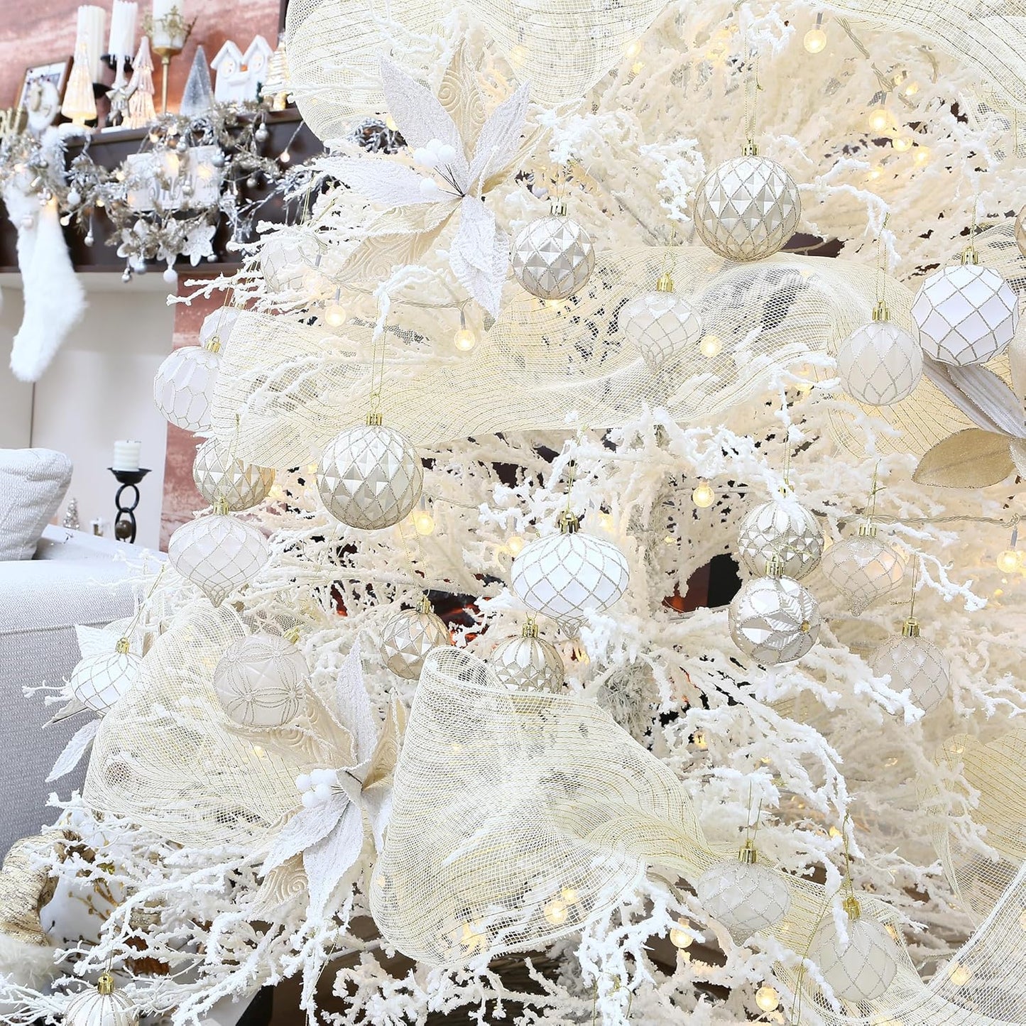 Sea Team Christmas Baubles Set of 16 80mm Christmas Tree Hanging Ornaments Decoration (Champagne and Matte)