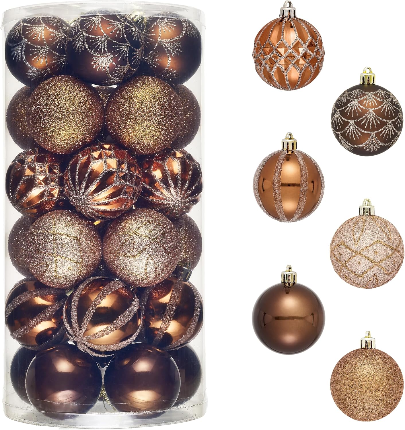 Valery Madelyn Christmas Ornaments Set, 30ct 2 Inches Bronze Copper Brown Gold Shatterproof Christmas Tree Decorations Ball Ornaments Bulk, Elegant Hanging Ornaments for Xmas Holiday Party Decor