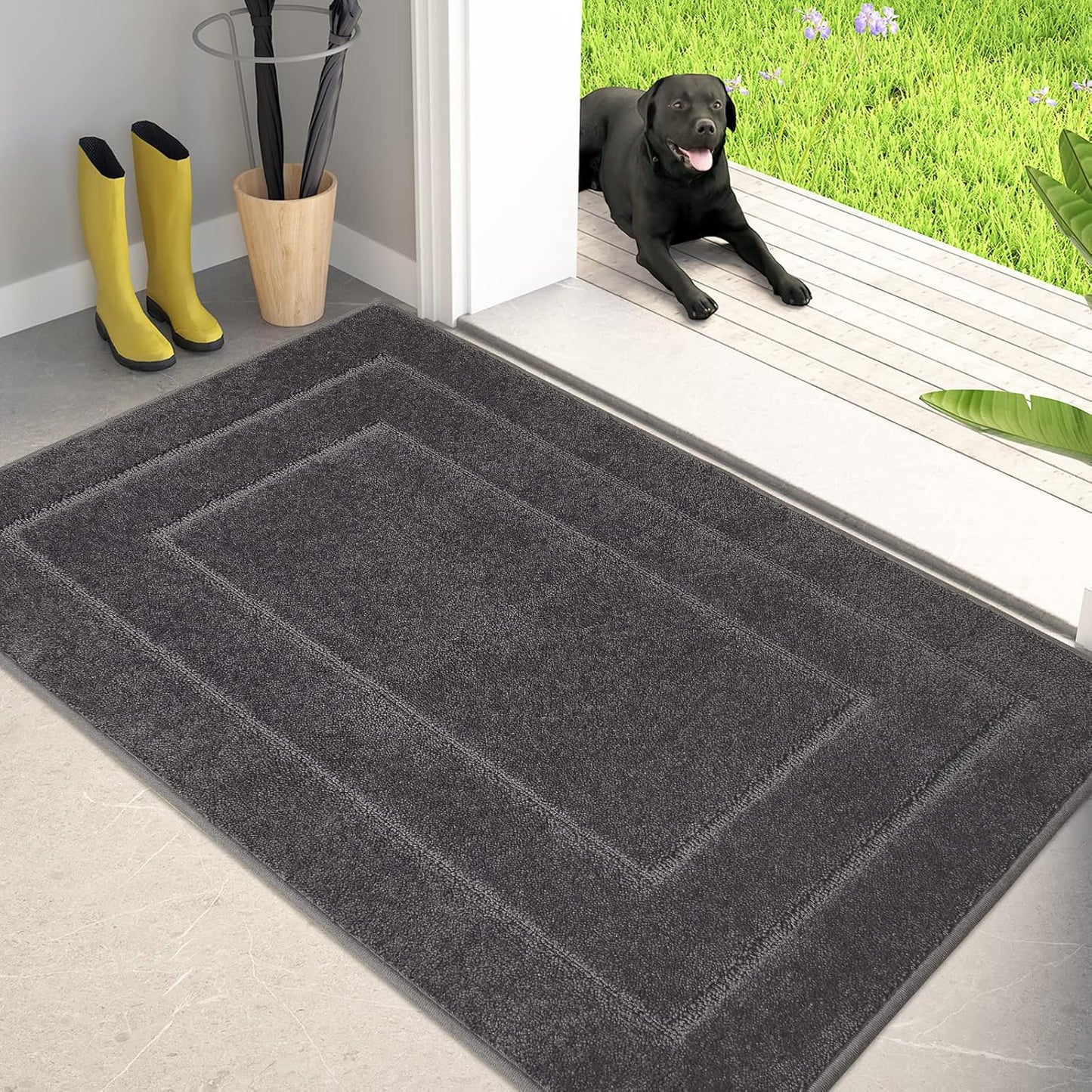 PURRUGS Dirt Trapping Door Mat 34" x 59", Non-Slip/Skid Machine Washable Entryway Area Rug, Dog Doormat, Super Absorbent Welcome Mat for Muddy Wet Shoes and Paws, Grey