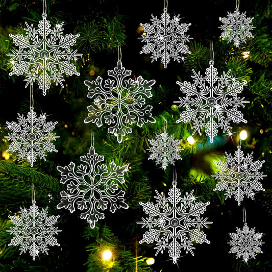 Christmas Tree Decorations Snowflake Ornaments 36Pcs Clear Plastic Hanging Snowflakes from Ceiling Snow Flakes Decorating Hanging for Winter Wonderland Decorations Indoor Outdoor Decor