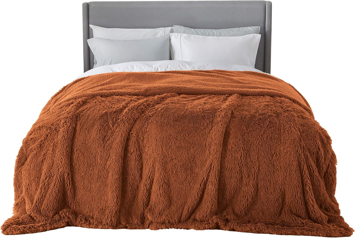 Bedsure GentleSoft Fluffy Burnt Orange King Size Blanket for Bed, Thick Soft Sherpa Faux Fur Fleece Bedding Fuzzy Plush Winter Warm Heavy Large King Blanket, Cozy Orange Gifts for Men Women, 108x90