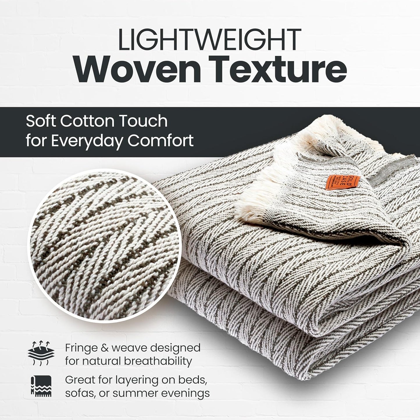 Gold Case Throw Blanket for Couch – 100% Recycled Turkish Cotton Blankets – Elegant Decorative Throw Blankets for Living Room Sofa – Woven Throws for Couch – Vintage Dark Green – 50x60 (Set of 2)