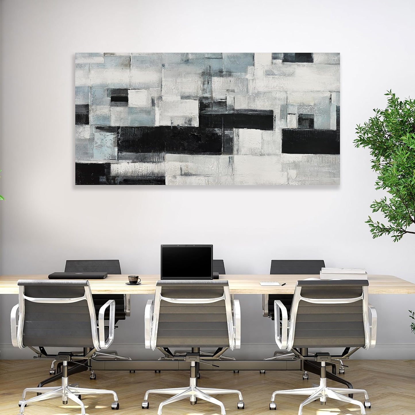 Glvzygy Abstract Wall Art Room Decor Black White and Gray Plaid Minimalism Picture Abstract Art Wall Decor Modern Abstract Wall Art Canvas for Living Room Bedroom Office 24"x48"