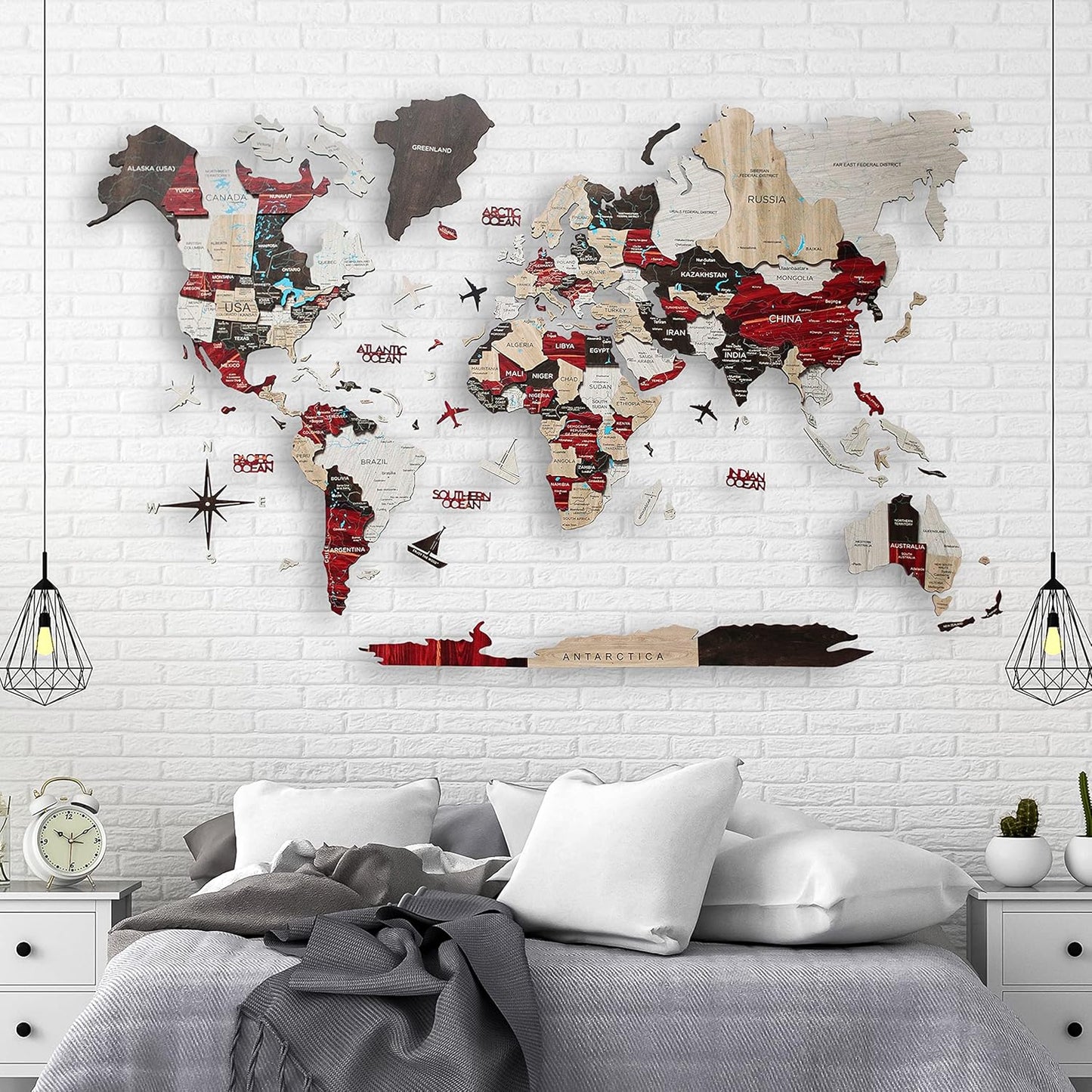 Handmade 3D Wood World Map Wall Art Large Wall Decor Track Your World Travels - Special For Home, Kitchen And Office (Urban, X-Large)