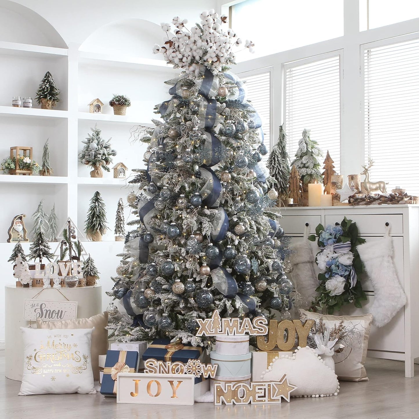 Sea Team Shatterproof Clear Plastic Christmas Ball Ornaments Decorative Xmas Balls Baubles Set with Stuffed Delicate Decorations (70mm/2.76 inch 24-Pack, Stone Blue)