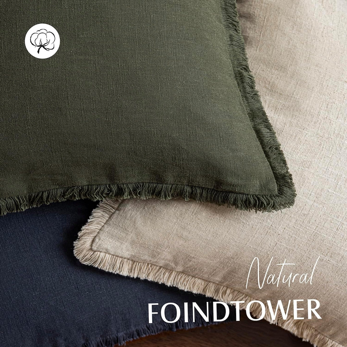 Foindtower Set of 2 Decorative Linen Fringe Lumbar Throw Pillow Covers Boho Farmhouse Cushion Cover with Tassels Accent Pillowcase for Couch Sofa Bed Living Room Home Decor,12×20 Inch,Dark Olive Green