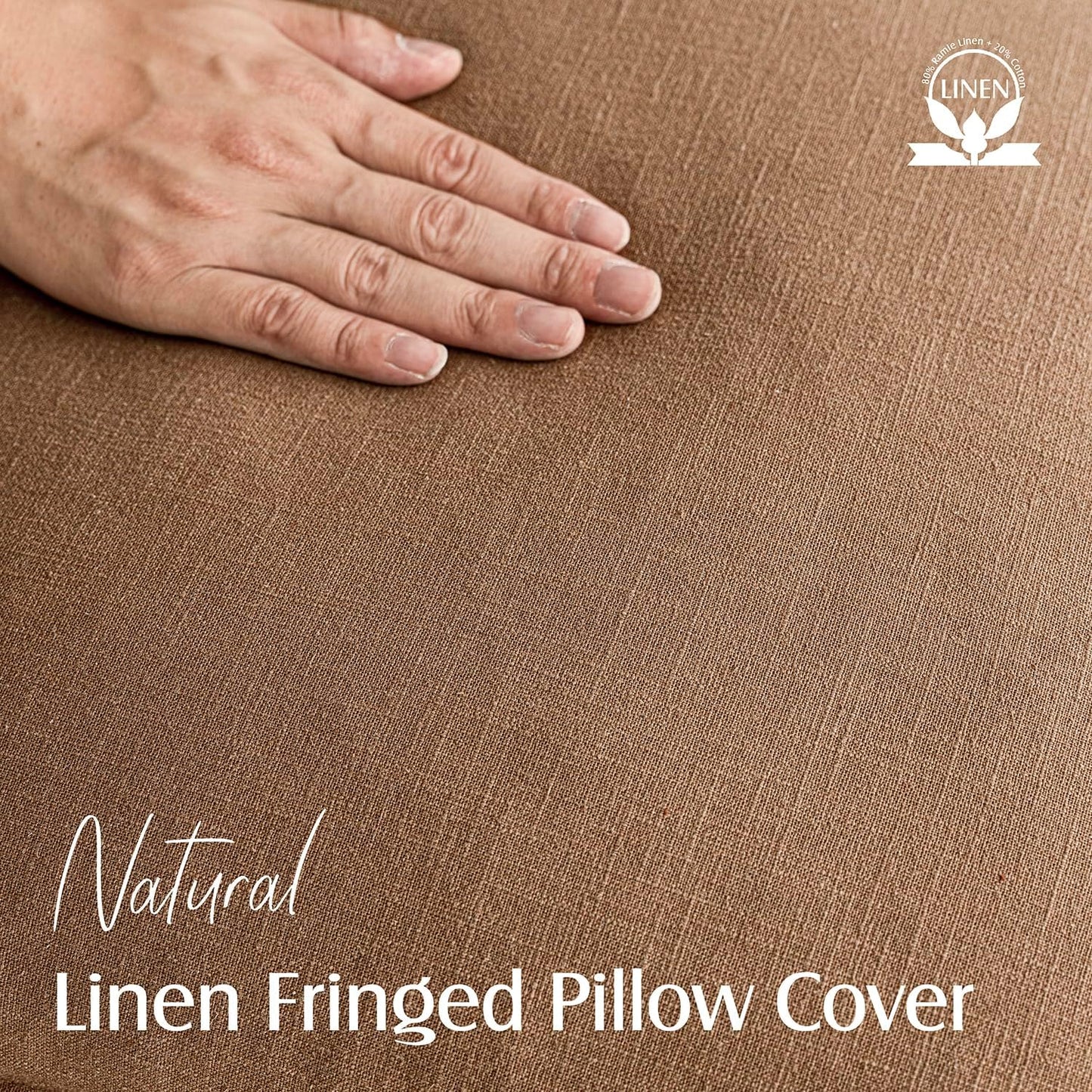 Foindtower Set of 2 Decorative Linen Fringe Throw Pillow Covers Cozy Boho Farmhouse Cushion Cover with Tassels Soft Accent Pillowcase for Couch Sofa Bed Living Room Home Decor, 24×24 Inch, Khaki Brown