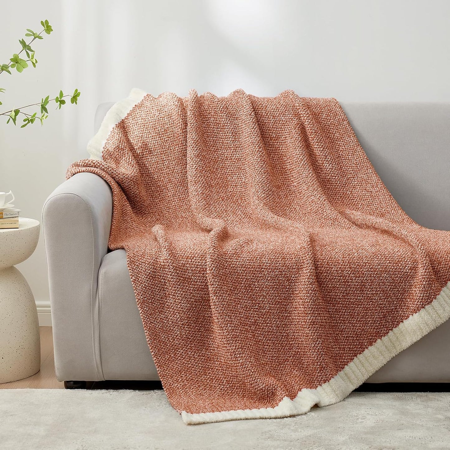 Snuggle Sac Orange Throw Blanket for Fall, Ultra Soft Warm Fall Blanket for Couch, Cozy Fuzzy Knit Microfiber Blankets and Throw Dupes for Sofa, Bed, Orange 50 x 60 inches