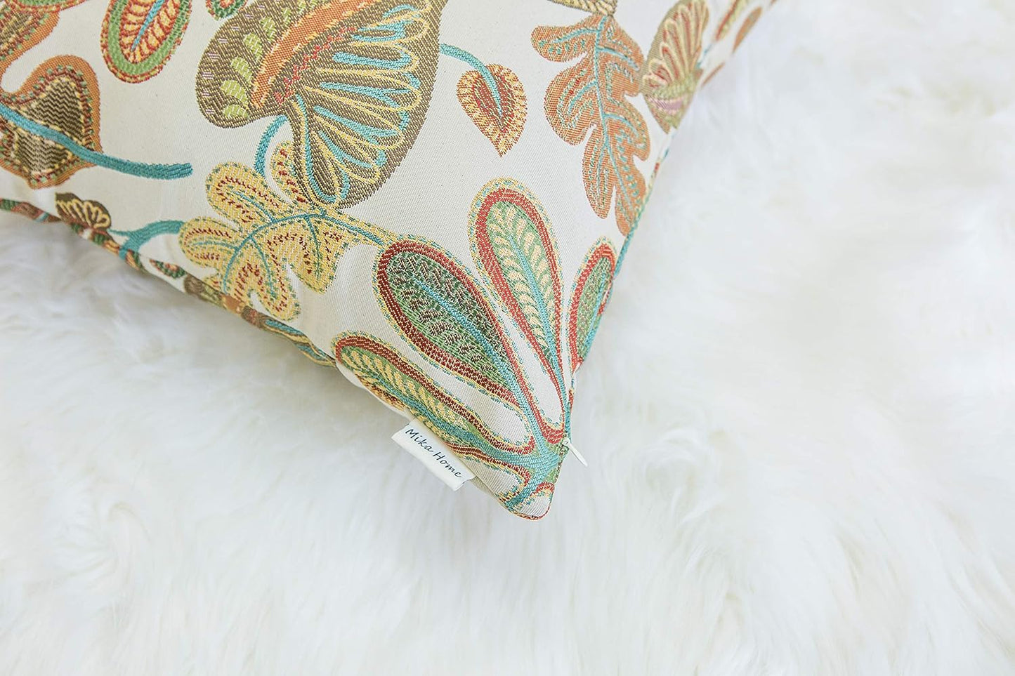 Set of 2 Jacquard Tropical Leaf Pattern Throw Pillow Covers Decorative Pillowcase 22X22 Inches,Teal Cream