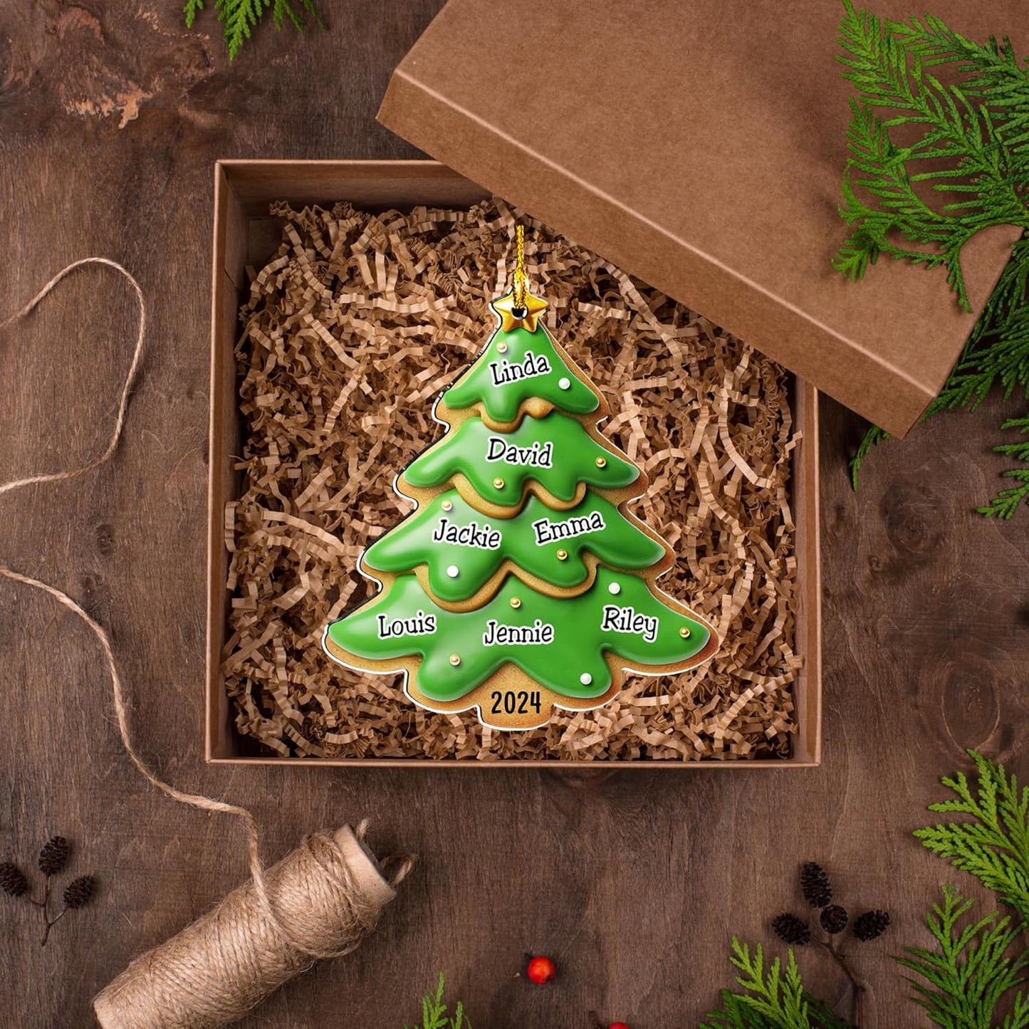 Personalized Family Christmas Acrylic Ornament 2024 - Custom Name Charms Family Members up to 10 People and Pets, Paw Charm Ornament Gifts for Family Tree Decoration (A05, 9 Names)