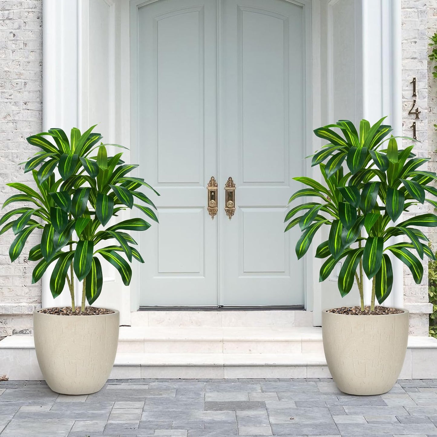 Artificial Dracaena Tree Artificial Silk Tree Faux Tree with White Tall Planter Fake Tropical Yucca Floor Plant (2, White Planter, 4 FT)