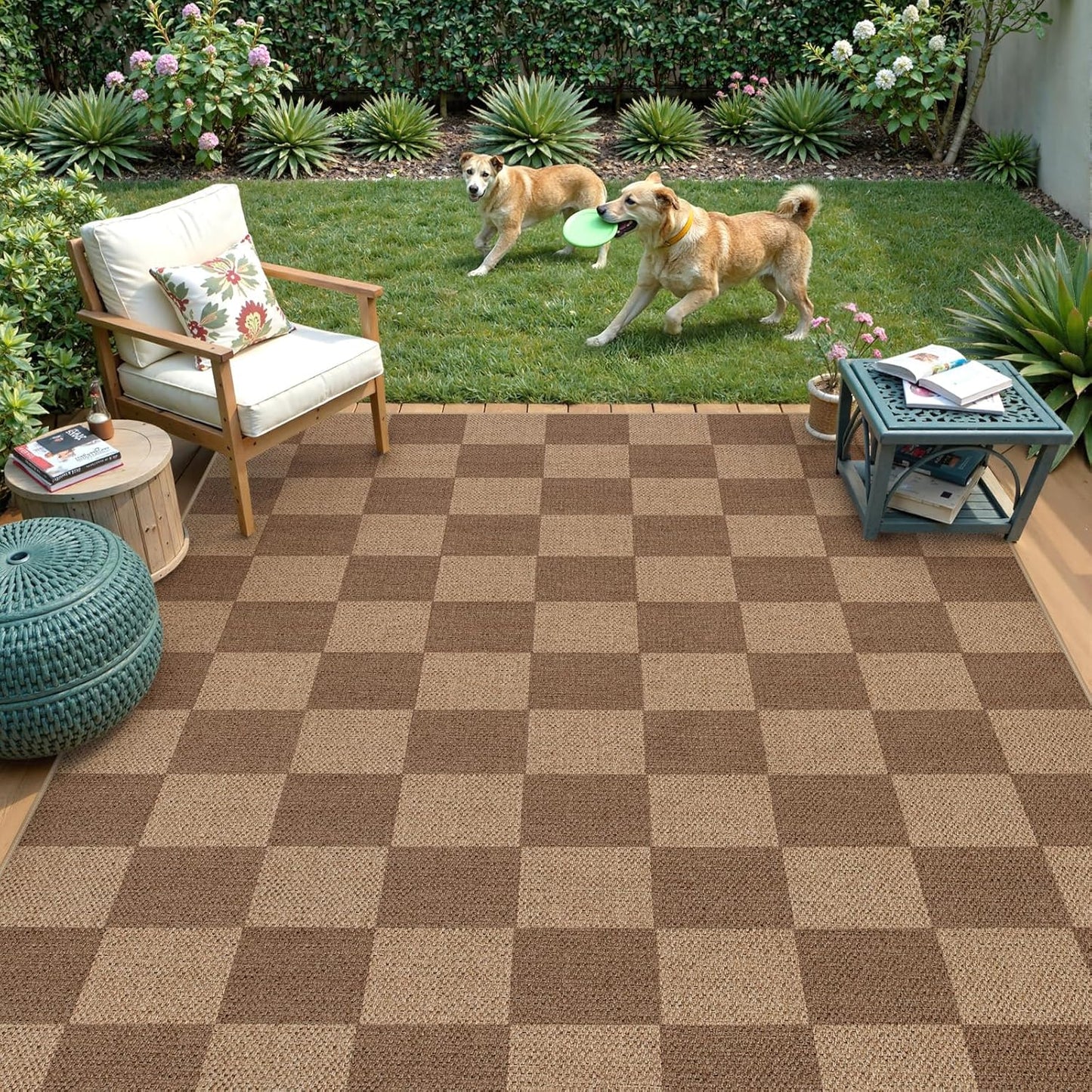 Lahome Checkered Easy Jute Living Room Rugs, 5x7 Large Dining Room Office Carpet Farmhouse Washable Area Rug, Checkerboard Neutral Non Slip Indoor Outdoor Carpet for Bedroom Entry Patio