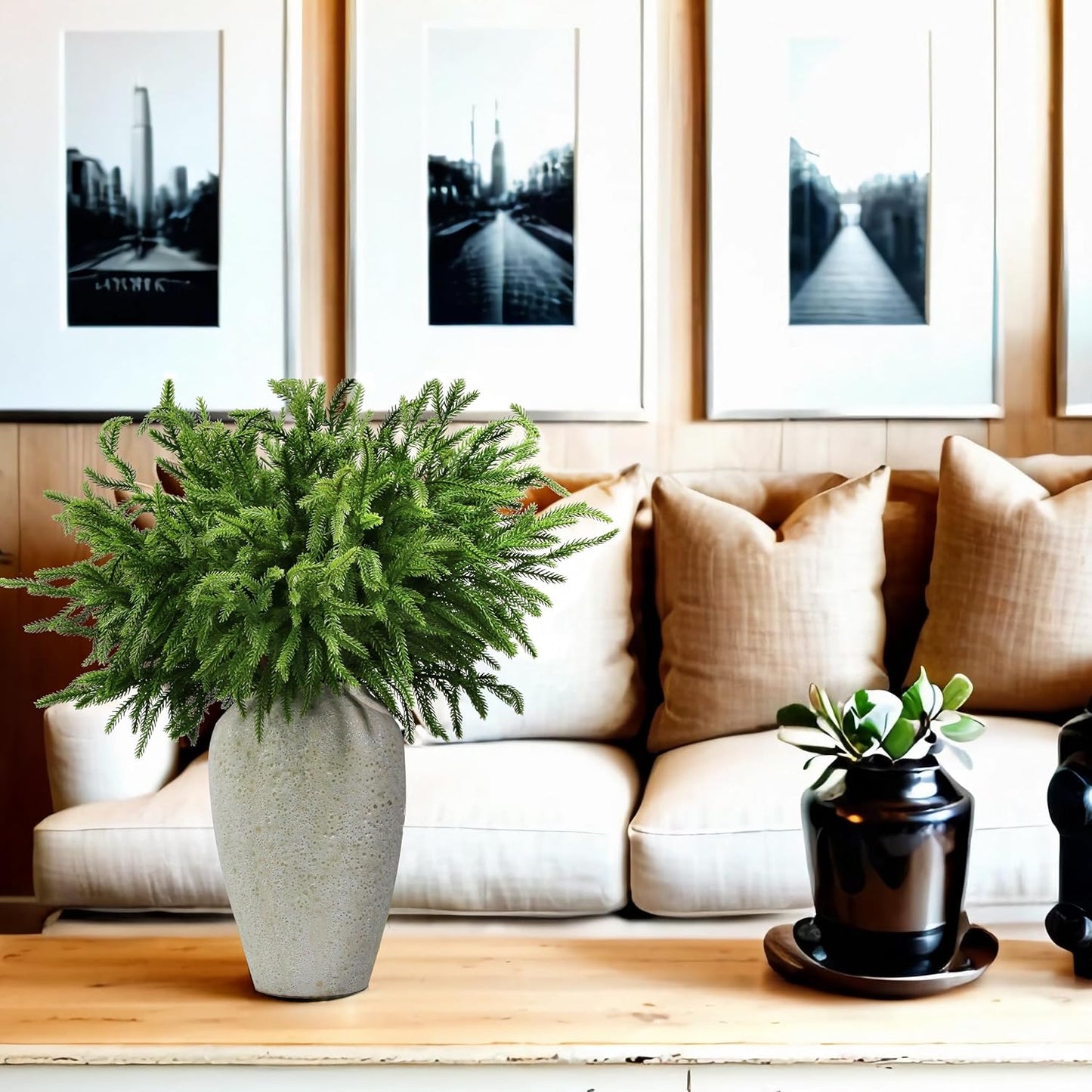 12Pcs Artificial Norfolk Pine Branches 24" Plastic Christmas Plants Decor Faux Greenery Stems Pine Picks Outdoor Faux Plants UV Resistant for Xmas Indoor, Front Porch Home Décor (12, 24inch)