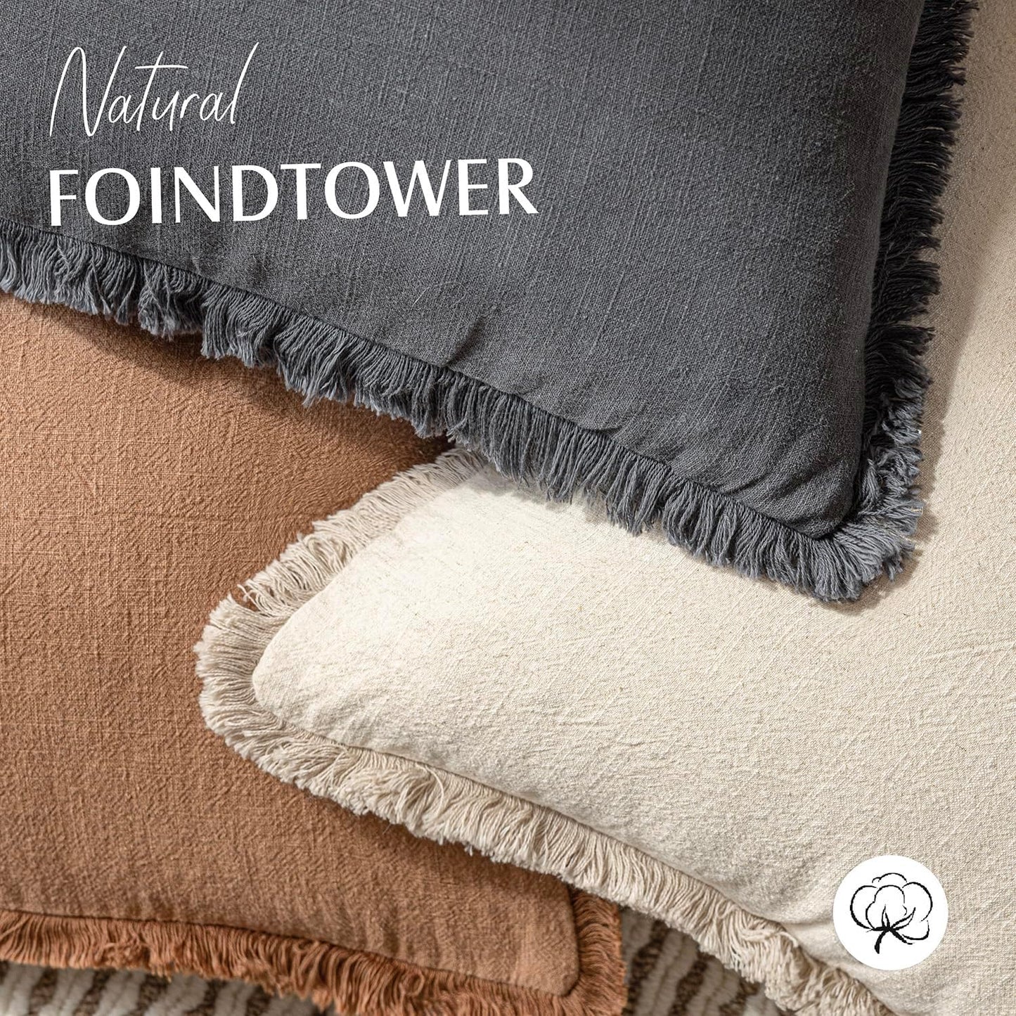 Foindtower Set of 2 Decorative Linen Fringe Throw Pillow Covers Cozy Boho Farmhouse Cushion Cover with Tassels Soft Accent Pillowcase for Couch Sofa Bed Living Room Home Decor, 22×22 Inch, Gray