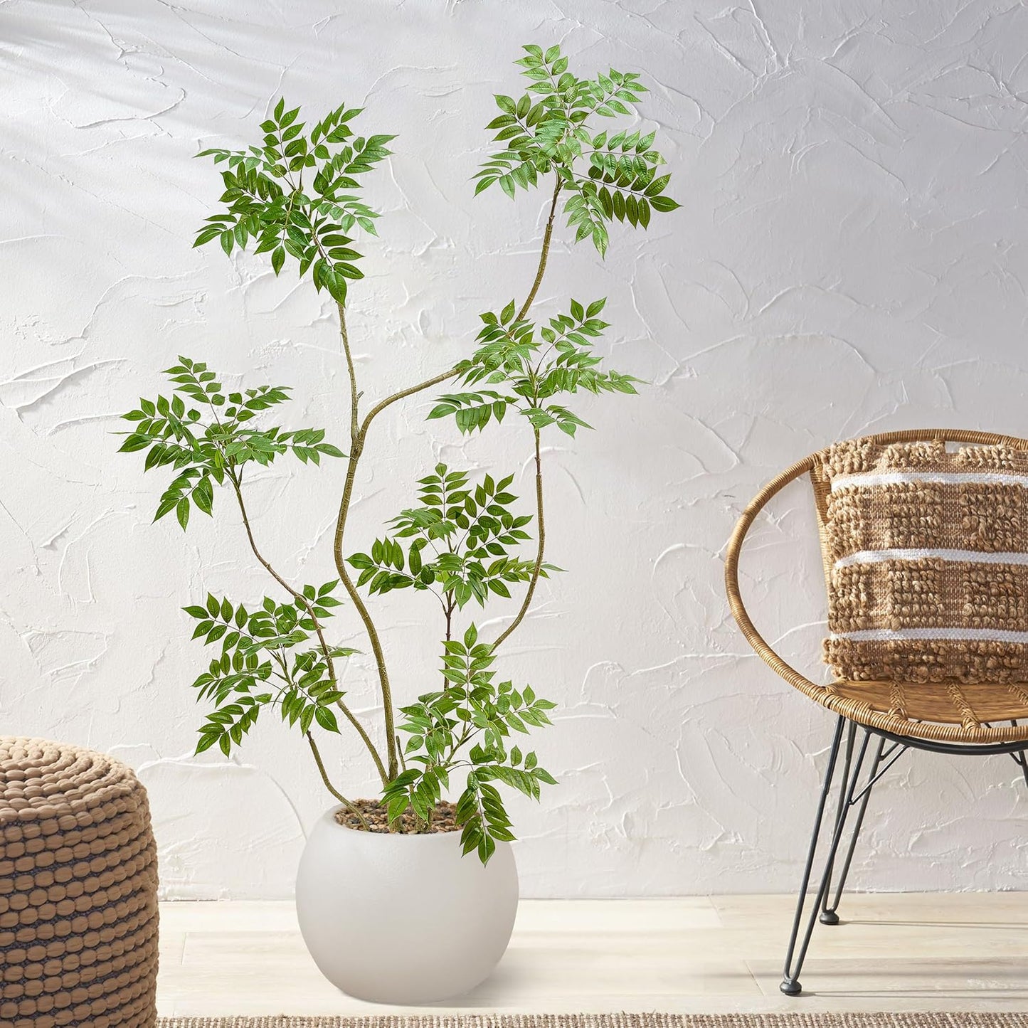 Artificial Mahonia Fortunei Tree 6ft,Tall Fake Plant Artificial Sumac Tree, Faux Plants Indoor Fake Plants Decor with Pots for Home Office Bathroom Bedroom Living Room Decorations Housewarming