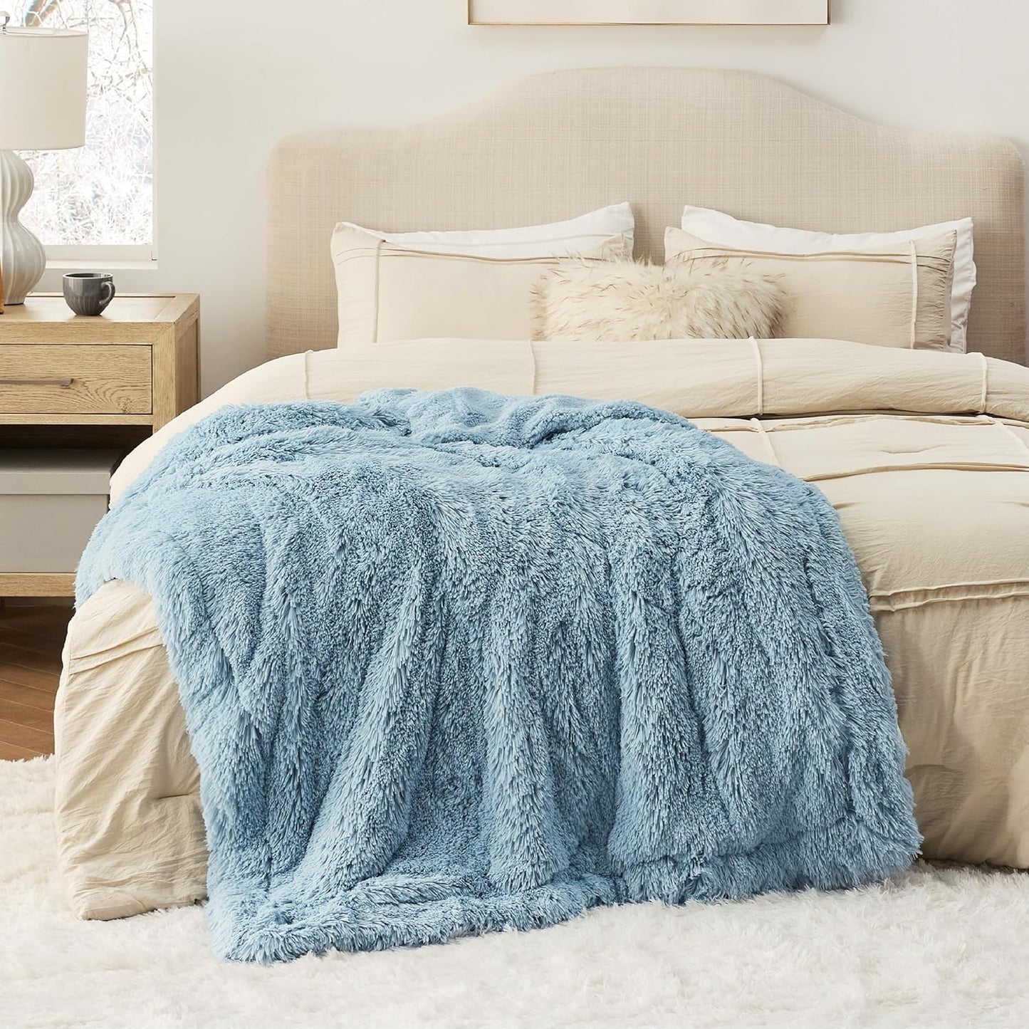 Bedsure GentleSoft Fuzzy Sherpa Faux Fur Blue Twin Blanket Cozy Gifts for Women Men, Soft Fleece Plush Warm Minky Thick Blanket Twin Size for Bed, Couch, Room Decor Dorm Essentials Blue Gifts, 60x80