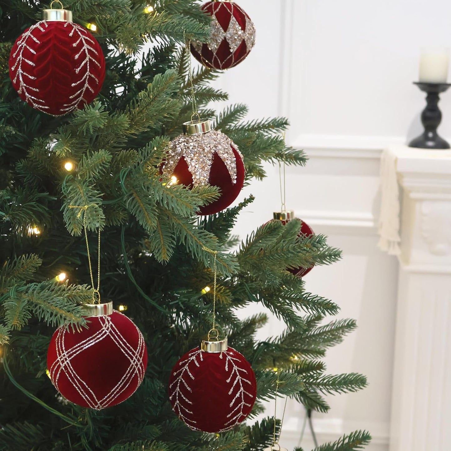 20PCS Velvet Ornaments for Christmas Tree, 2.36INCH Glitter Flocked Christmas Ornaments Decorations Balls Set Decor