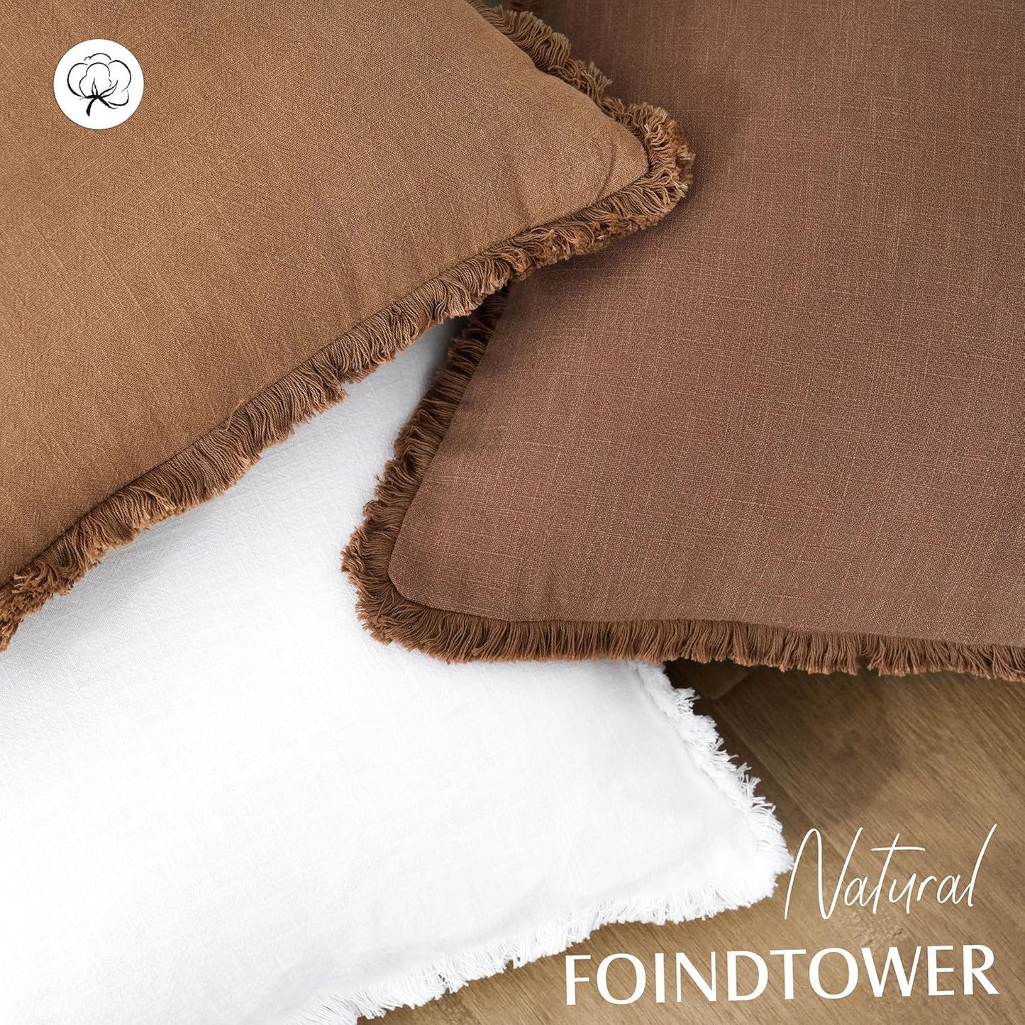 Foindtower Set of 2 Decorative Linen Fringe Throw Pillow Covers Cozy Boho Farmhouse Cushion Cover with Tassels Soft Accent Pillowcase for Couch Chair Sofa Bed Living Home Decor,18×18 Inch,Rust