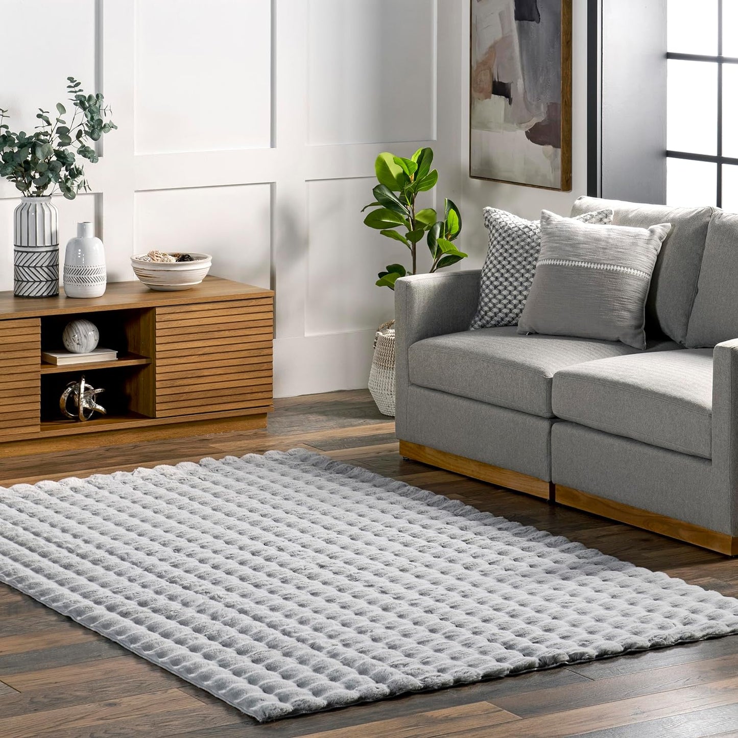 nuLOOM 5' x 8' Cozy Plush Area Rug, Machine Washable, Non-Slip, Soft Fluffy Shag Carpet for Living Room Bedroom Kids Room Nursery Home Decor, Jeni Silver