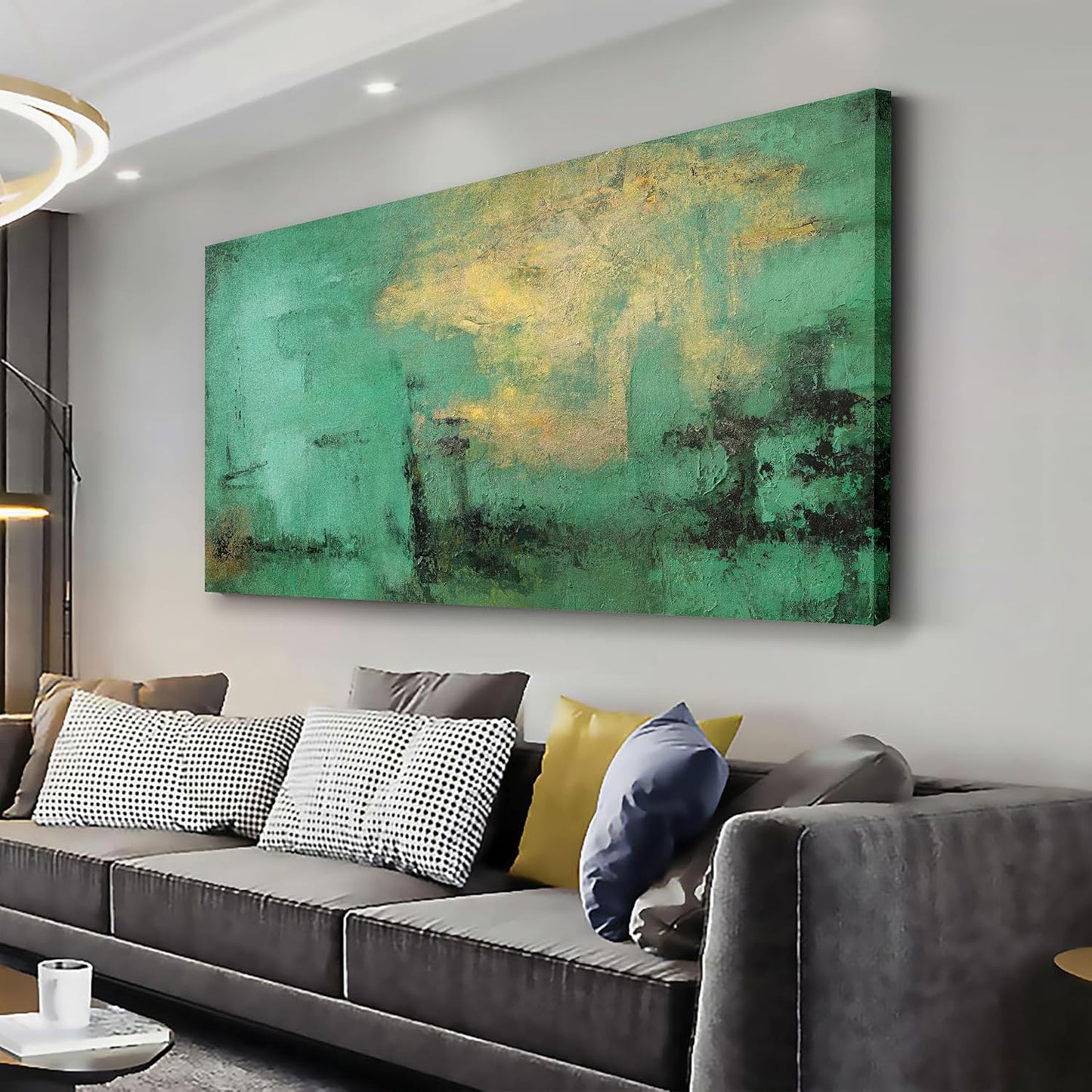 Glvzygy Abstract Wall Art Green and Gold Vintage Abstract Canvas Wall Decor Artwork Paintings Suitable for Living Room Bedroom Office Home Wall Decor 20"x40"