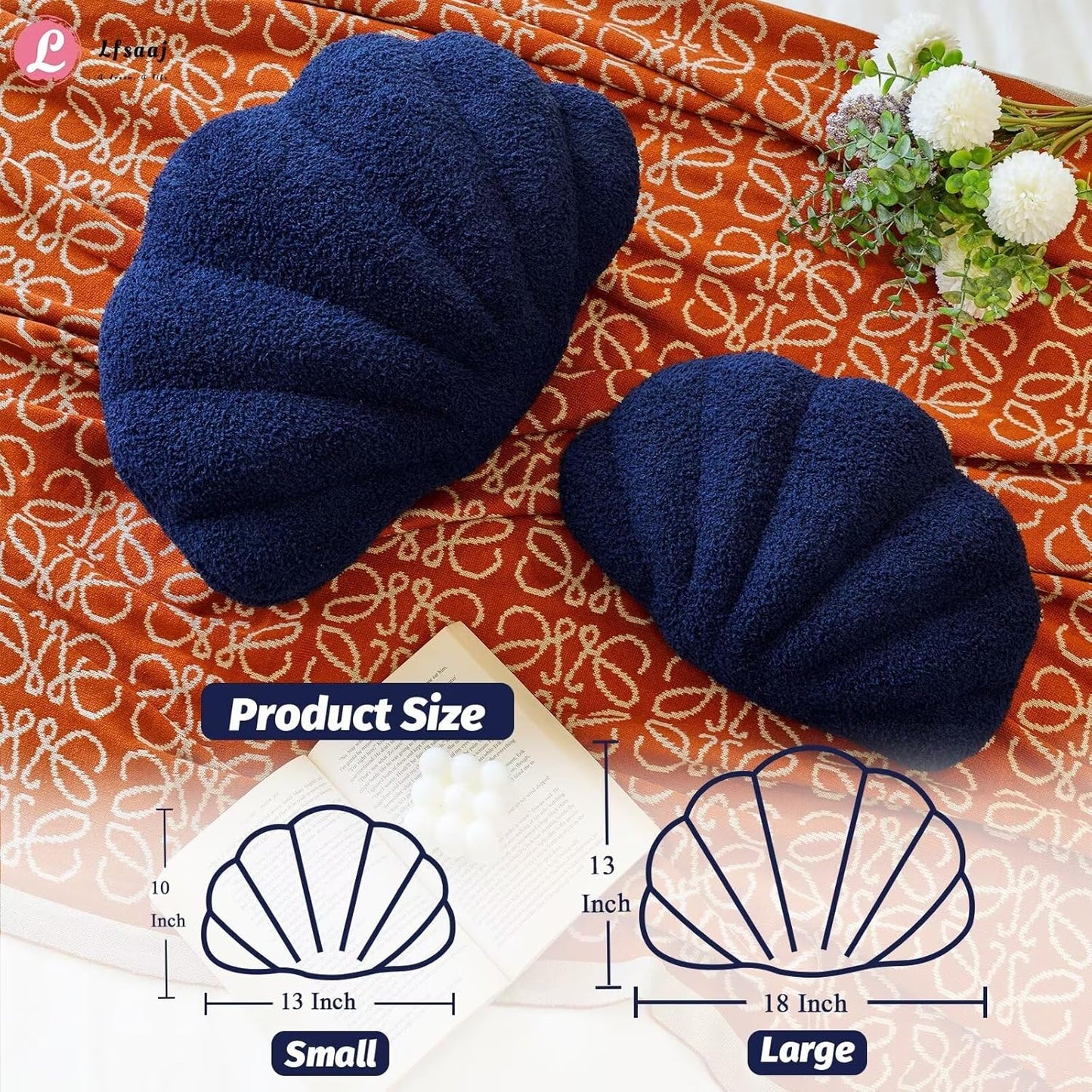 Seashell Throw Pillows, Shell Shaped Throw Pillows, 18 Inch Soft Home Decorative Pillow Plush Cushion for Bed Couch Living Sofa Room Decor Accent Throw Pillow (Navy 18Inch)