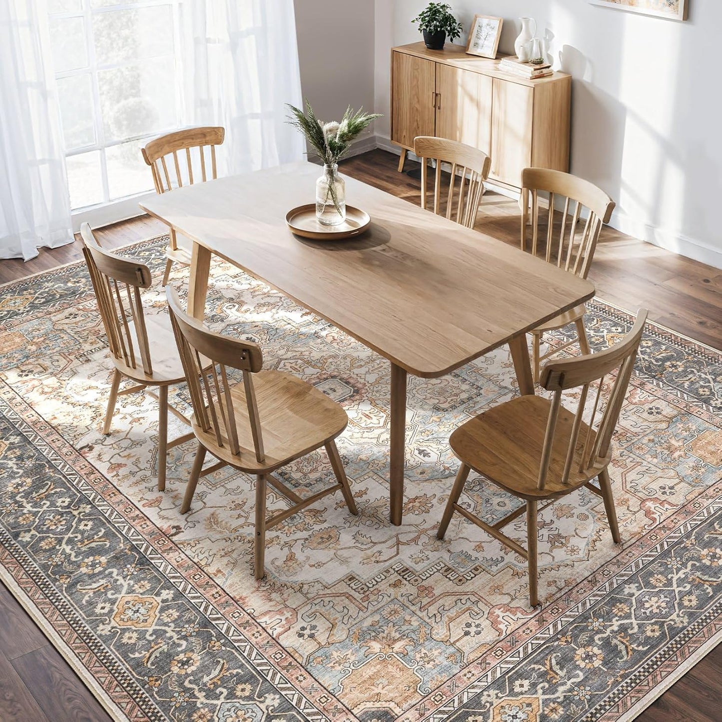 Washable Area Rugs for Living Room - 10x12 Neutral Vintage Distressed Floral Farmhouse Boho Large Soft Floor Rug Indoor Non Slip Carpet for Living Room Bedroom Dining Room Office - Forest Green Orange