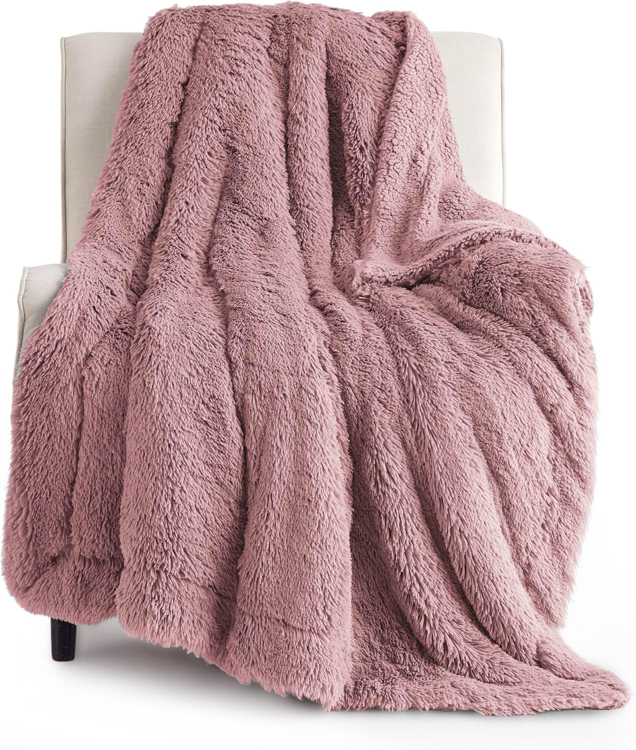 Bedsure GentleSoft Fuzzy Sherpa Faux Fur Twin Blanket Dusty Pink Cozy Gifts for Women Men, Soft Fleece Plush Warm Minky Thick Blanket Twin Size for Bed, Room Dorm Essentials Pink Decor Gifts, 60x80