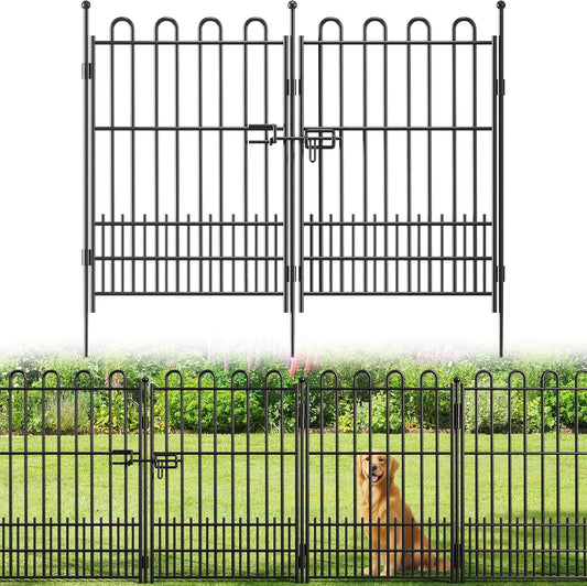 10 Panels Decorative Garden Fence with U-Shape and Latch Gate, 39.51 in(H) X 23.08 ft(L) Dog Fence Outdoor for Yard Security, Garden Fencing Includes Deep Stakes