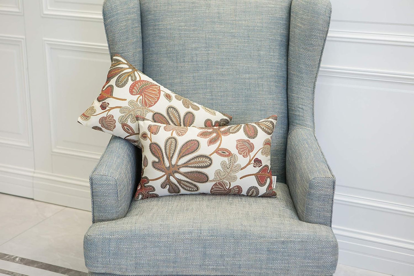 Set of 2 Jacquard Tropical Leaf Pattern Oblong Throw Pillow Covers Accent Pillowcase 12X20 Inches,Coral Cream