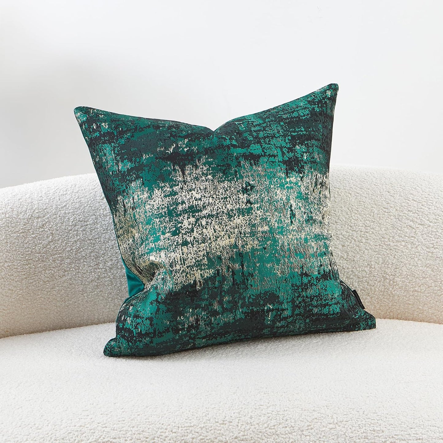 THE-TINOART Luxury Neon Moss Green Jacquard Pillow Cover 20x20 - Reversible Gold Threaded Embroidered Design, Holiday Throw Pillow Case for Couch, Sofa, Bed Décor