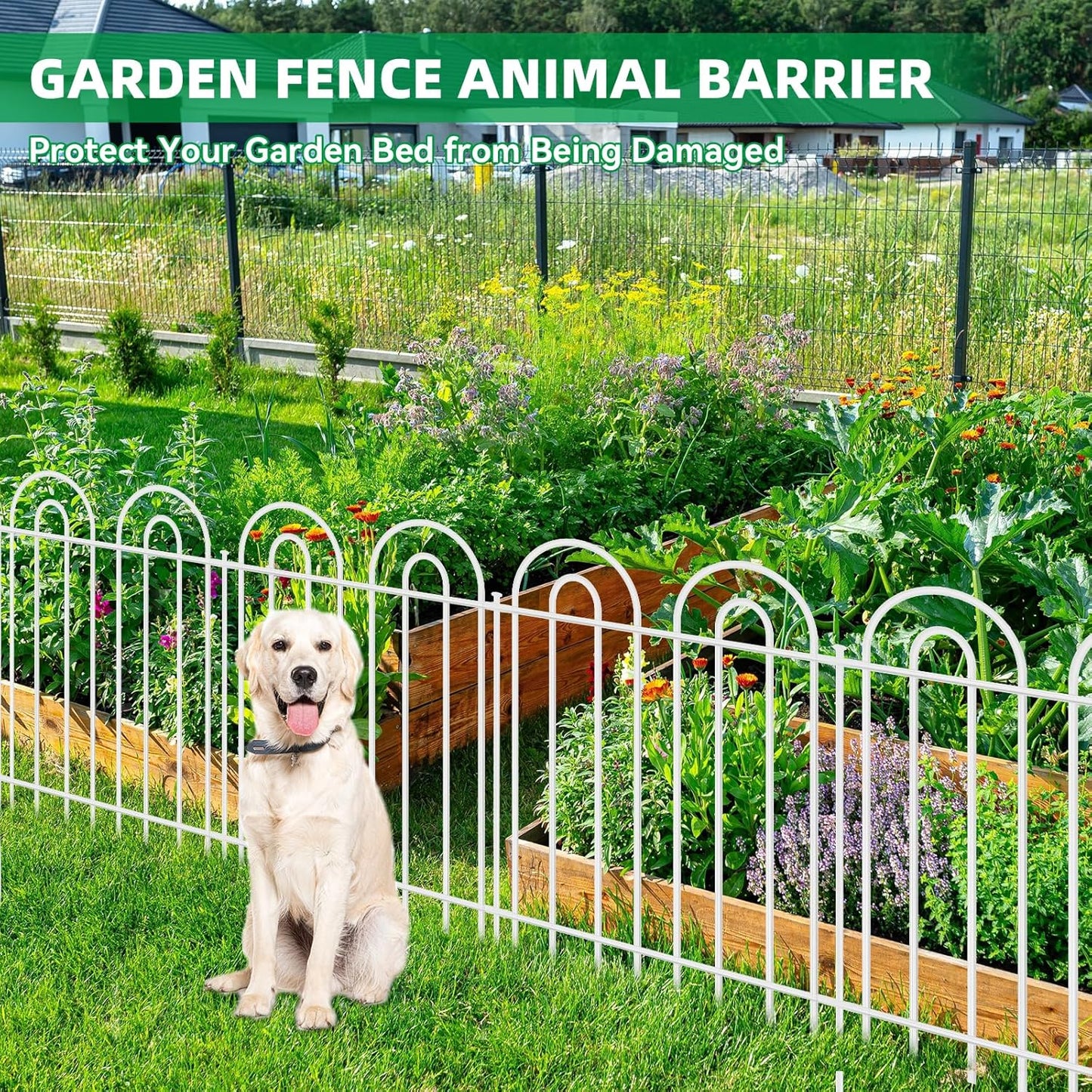 15 Panels Decorative Garden Fence, 24 in(H) X 30 ft(L) No Dig Dog Fence Outdoor for Yard, Rustproof Metal Garden Fencing Animal Barrier with Ground Stakes, Temporary Fencing for Patio Outdoor, White