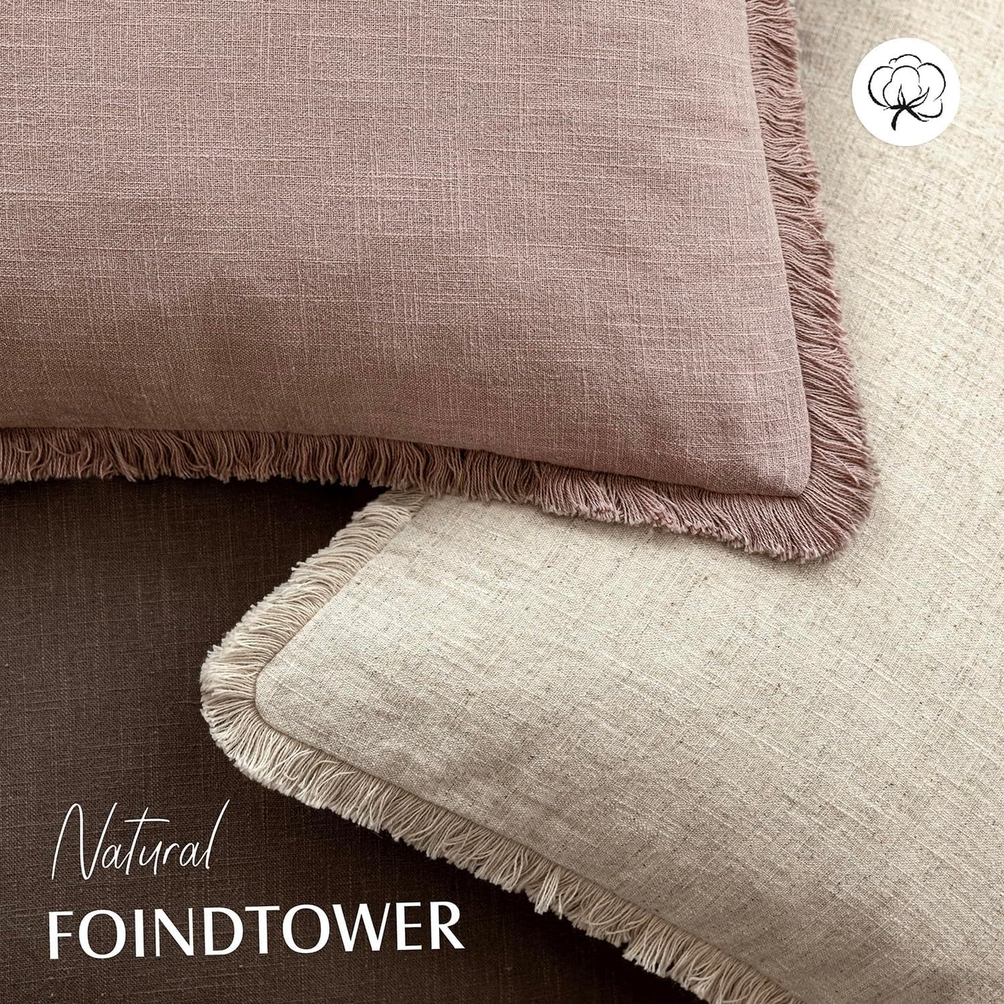 Foindtower Set of 2 Decorative Linen Fringe Throw Pillow Covers Boho Farmhouse Cushion Cover with Tassels Soft Accent Pillowcase for Couch Sofa Bed Living Room Home Decor,16×16 Inch,Dusty Pink