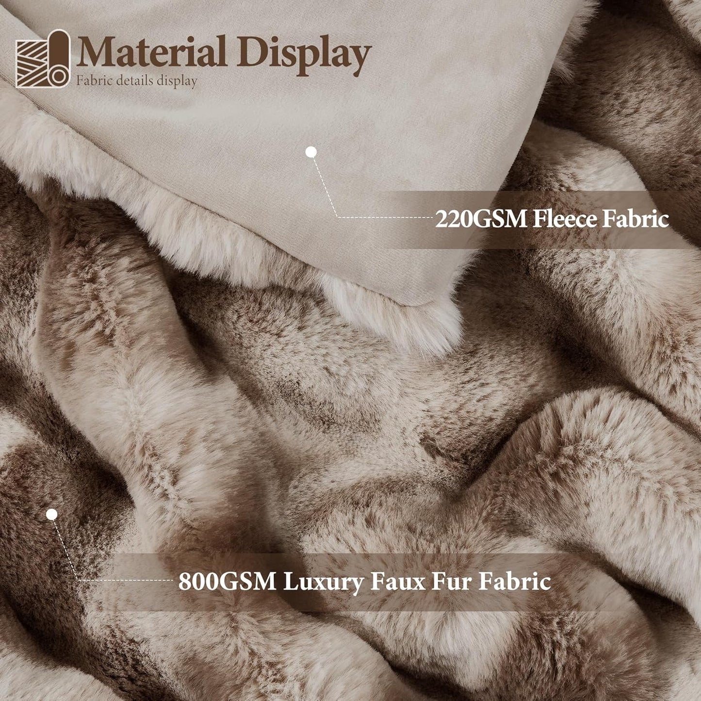 Touchat Luxury 1000GSM Rabbit Faux Fur Blanket, Super Heavy Warm Cozy Brown Blankets for Couch Bed Sofa, Ruched Plush Fuzzy Elegant Soft Reversible Mink Blanket for Living Room Bedroom, 60" x 80"