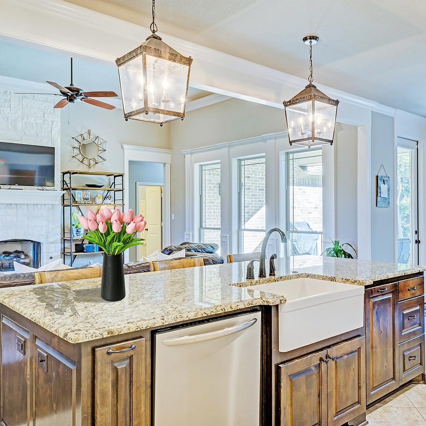 Mandy's Artificial Tulips 20 Stems Light Pink PU Faux Flowers for Wedding Home Decor 13.5 Inch