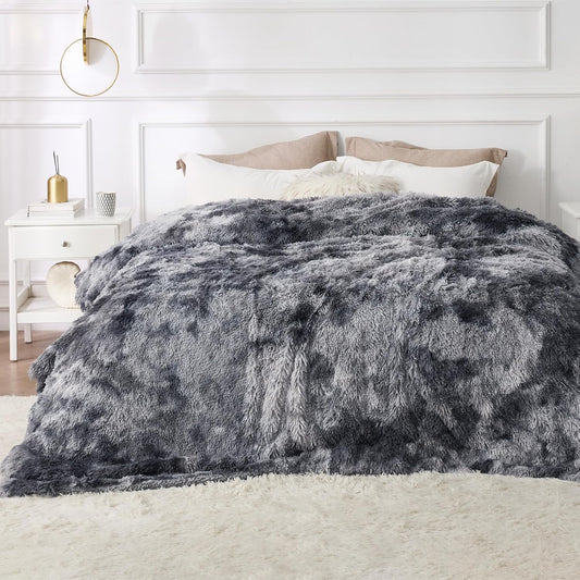 Bedsure GentleSoft Fluffy King Size Blanket for Bed, Faux Fur Fuzzy Minky Couture Warm Blanket for Winter, Thick Plush Sherpa Fleece Oversized Giant Bedding Cozy Gifts for Room, 108x90, Tie Dye Grey