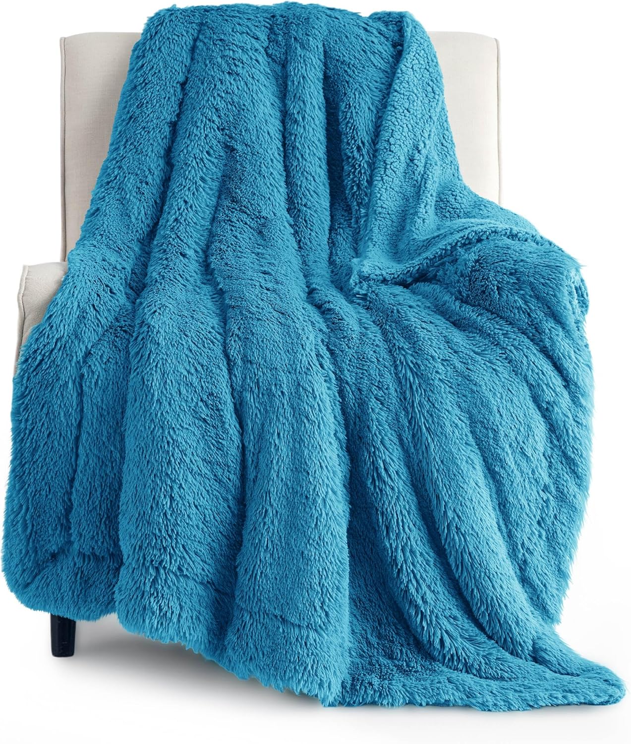 Bedsure GentleSoft Fluffy Bright Blue Throw Blanket Gifts for Women, Men, Soft Fleece Cozy Fuzzy Sherpa Plush Warm Minky Thick Faux Fur Throws for Couch, Blue Decor House Blanket Gifts for Her, 50x60