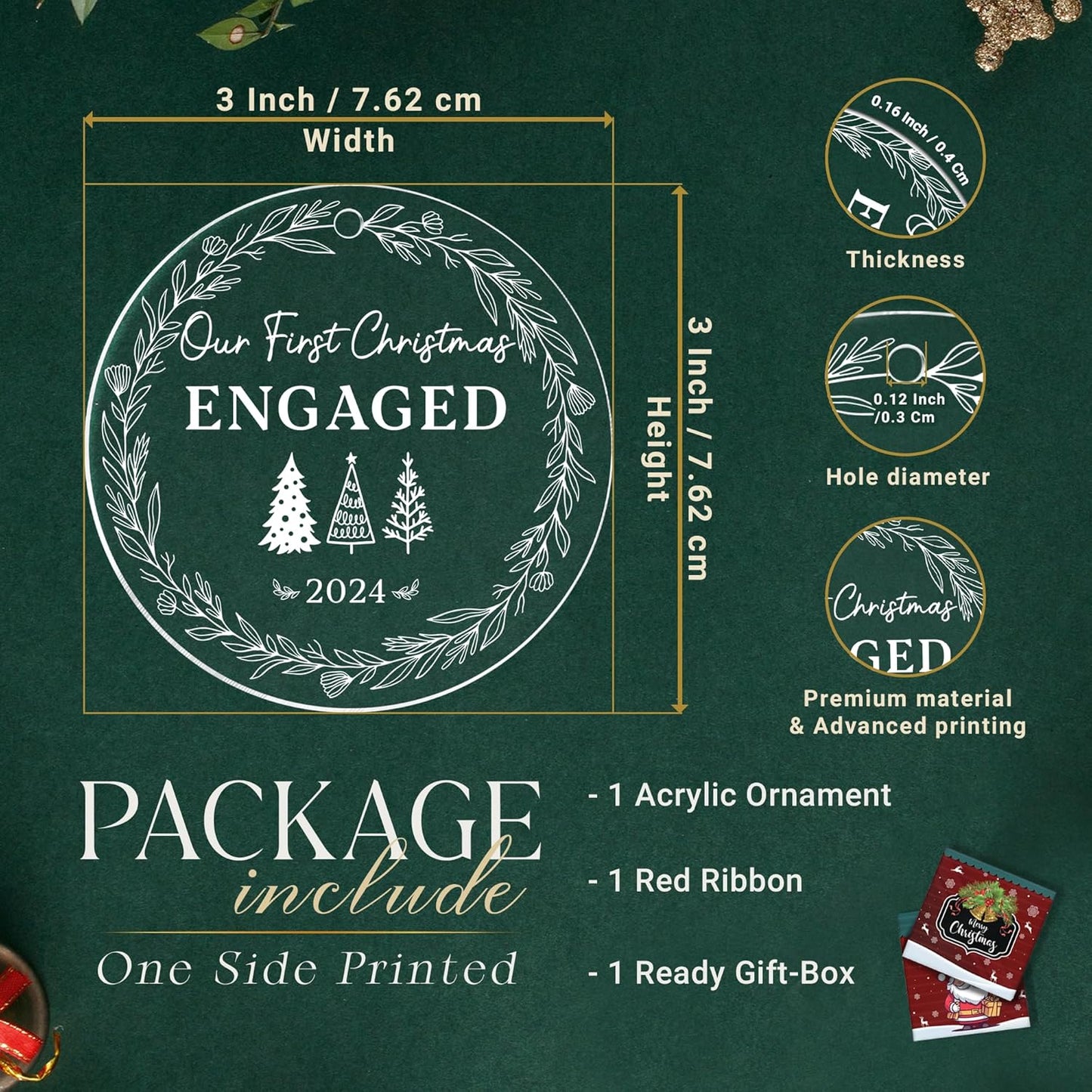 Engagement Gifts for Bride, Our First Christmas Engaged 2024, Christmas Ornaments Newlywed Gifts for Her, Wedding Gift for Couple, Engagement Ornament 2024, Engaged Christmas Tree Ornament