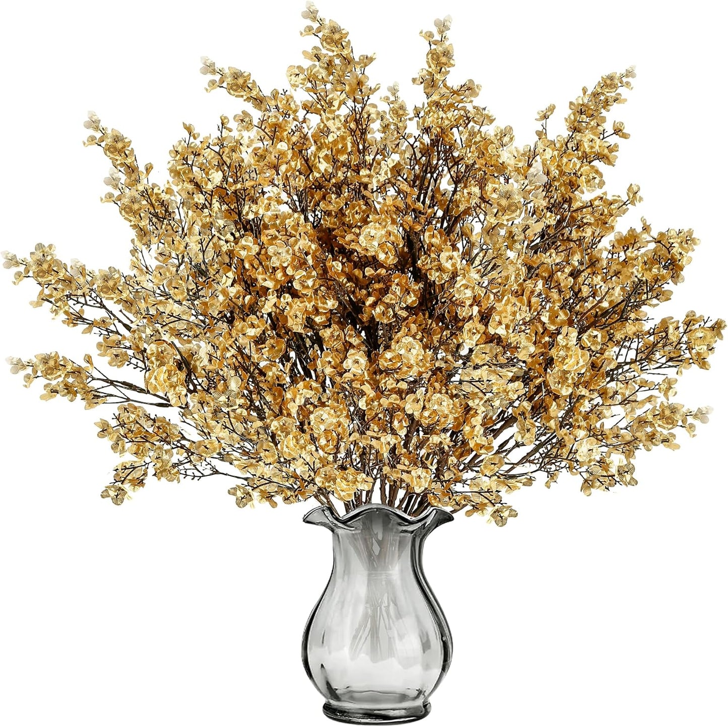 Sggvecsy 15 Pcs Babys Breath Artificial Flowers Gypsophila Bouquets Bulk Real Touch Fake Silk Flowers for Home Wedding DIY Floral Arrangement Kitchen Table Centerpiece Christmas Decoration (Gold)